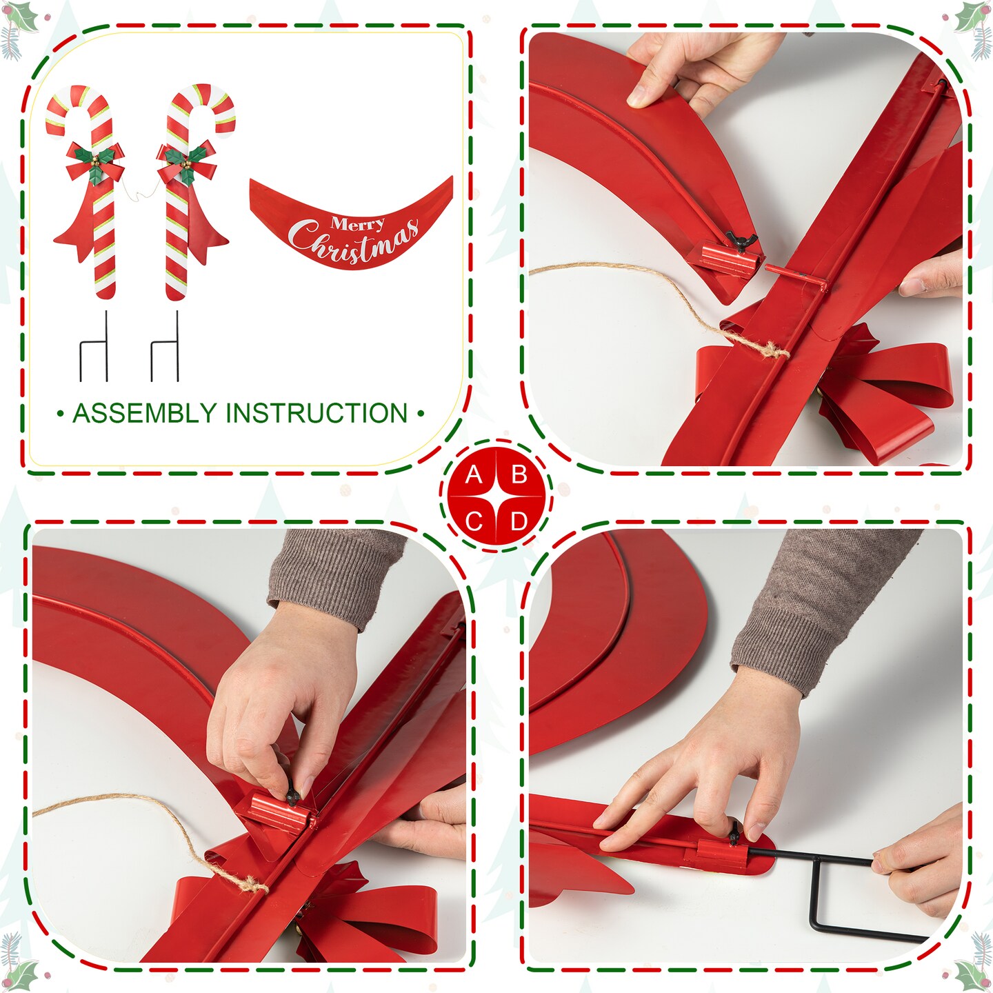 Set of 2 36"L Christmas Metal "Merry Christmas" Candy Cane Yard Stake or Wall Décor