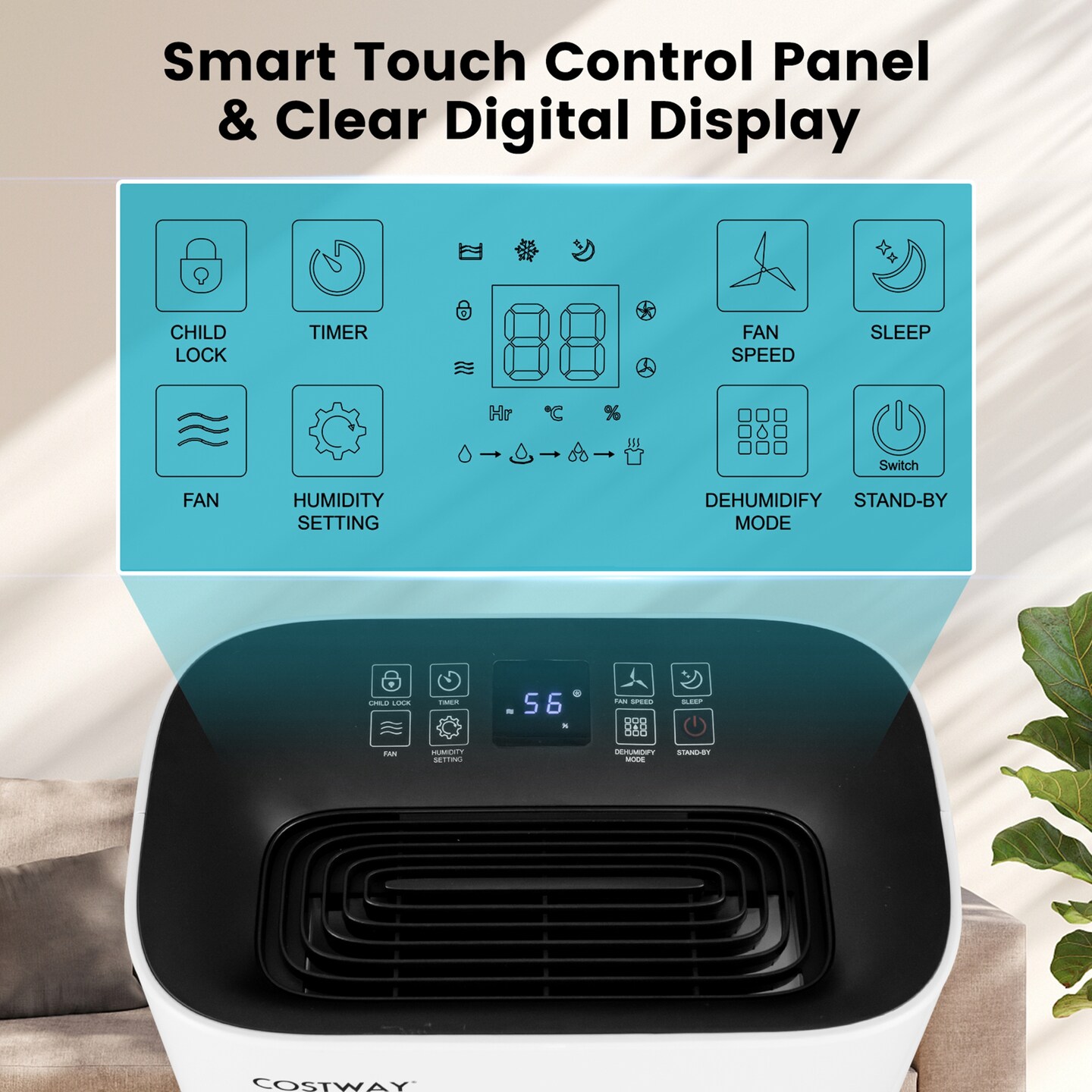 Costway 73-Pint Quiet Dehumidifier with 5 Modes 4,500 Sq. ft Coverage Area for Home &#x26; Basements