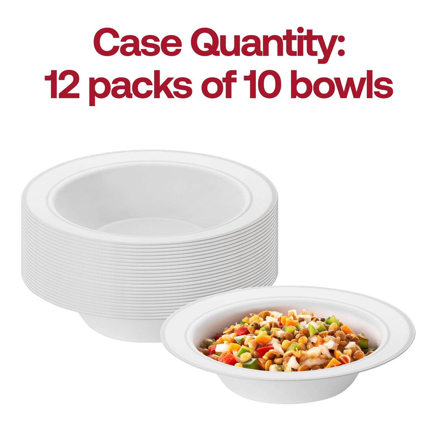 White with Silver Edge Rim Plastic Soup Bowls - 12 oz. (120 Bowls)