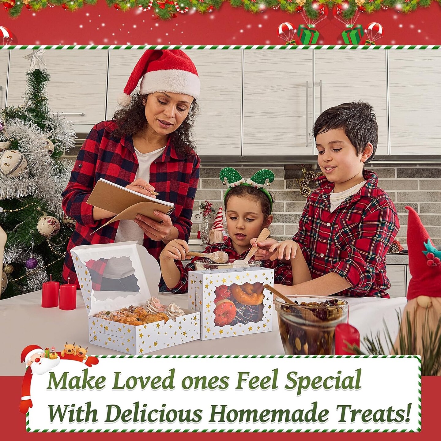 32Pcs 8x6x2.5 in Christmas Cookie Boxes with Window, White Bakery Boxes for Cookie, Treat Boxes Pastry Boxes for Gift Giving, Chocolate Covered Strawberries, Dessert, Donut, Cupcakes Muffins