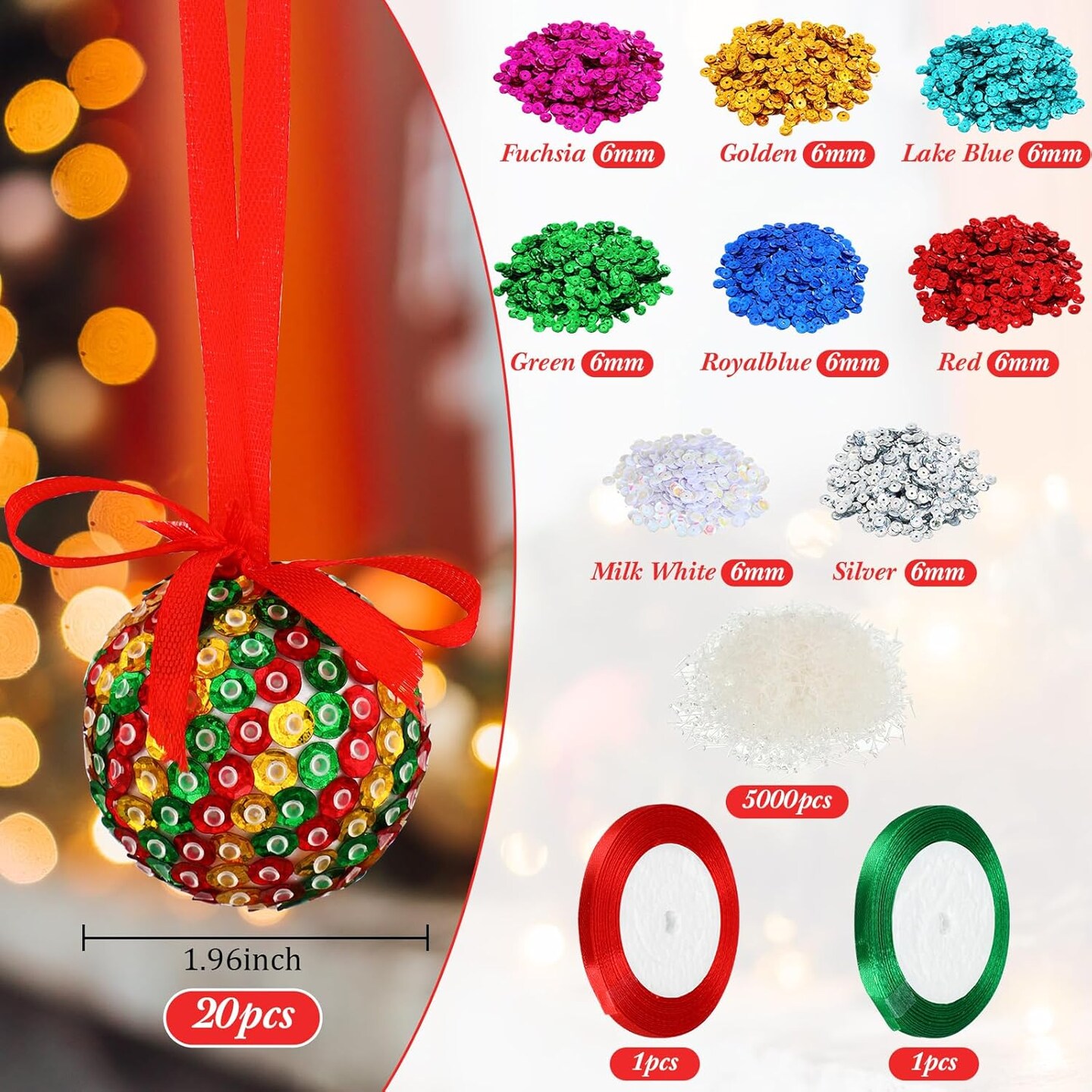 20 Sets Christmas Crafts Sequin Ornaments Kit Includes Foam Balls Sequins Christmas Crafts Christmas Tree Ornaments DIY Crafting for Christmas Holiday Party (Classic)