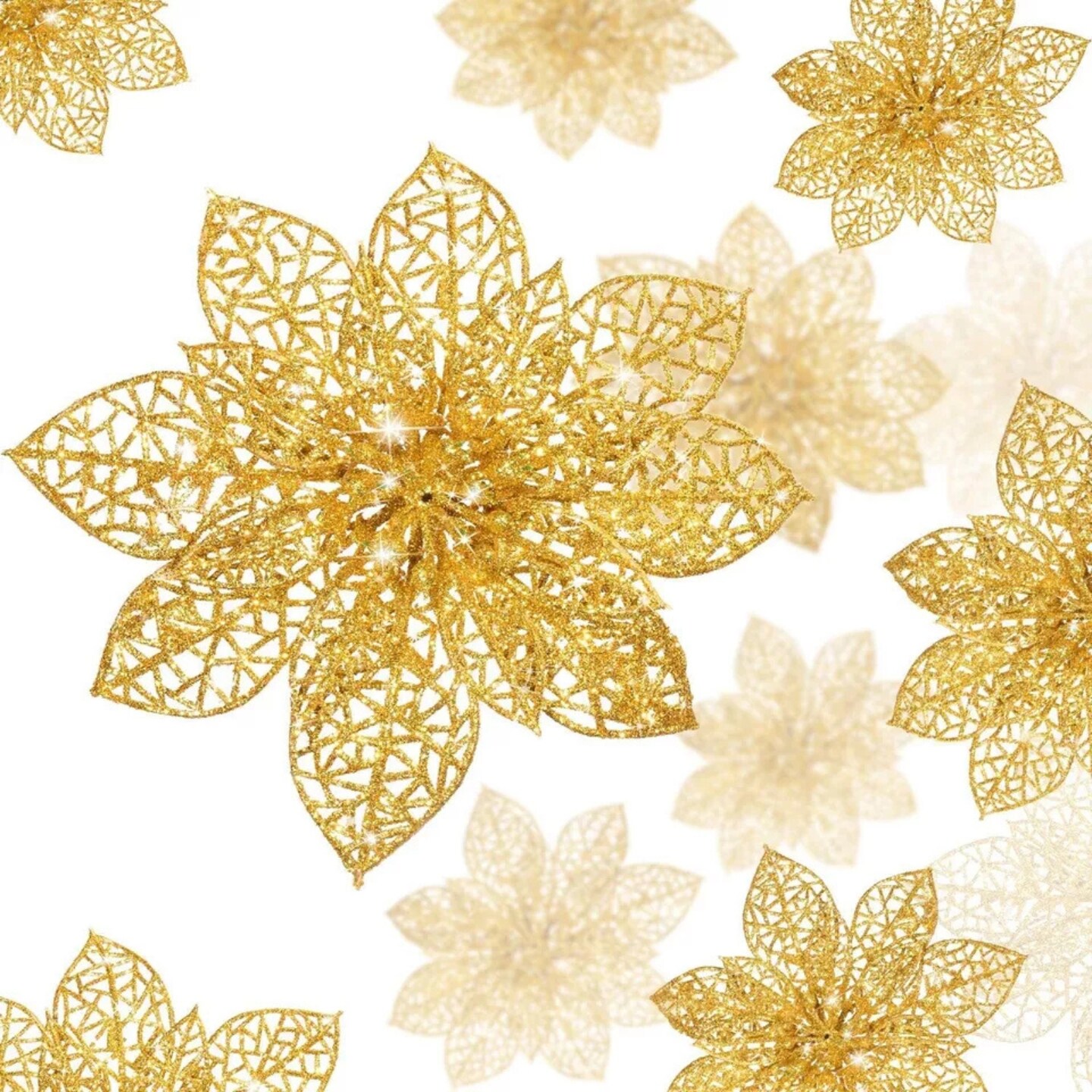 Kitcheniva Christmas Glitter Poinsettia Flowers Xmas Tree Ornament 5 - 10 Pcs