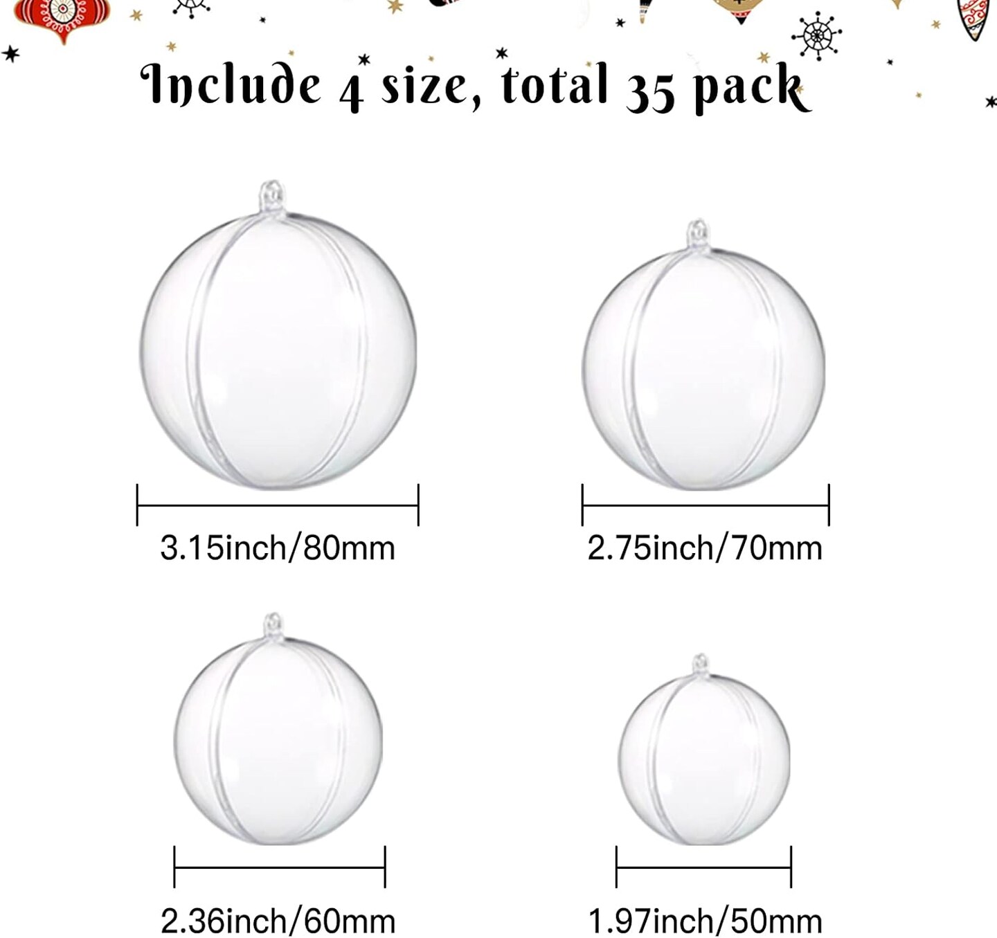 Clear Ornament Ball Craft Set, 35 Pack Fillable Plastic Balls Christmas Ornaments with DIY Accessories for Christmas Tree Ornaments New Year Holiday Party Home Wedding Decoration