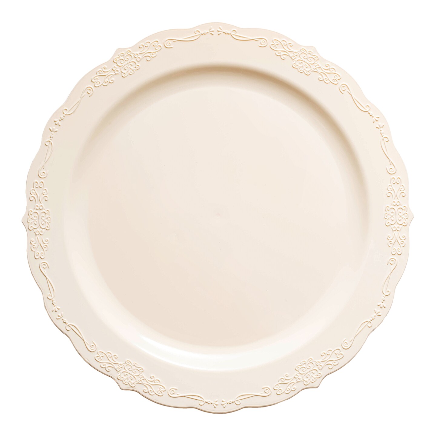 Ivory Vintage Round Disposable Plastic Dinner Plates - 10" (120 Plates)