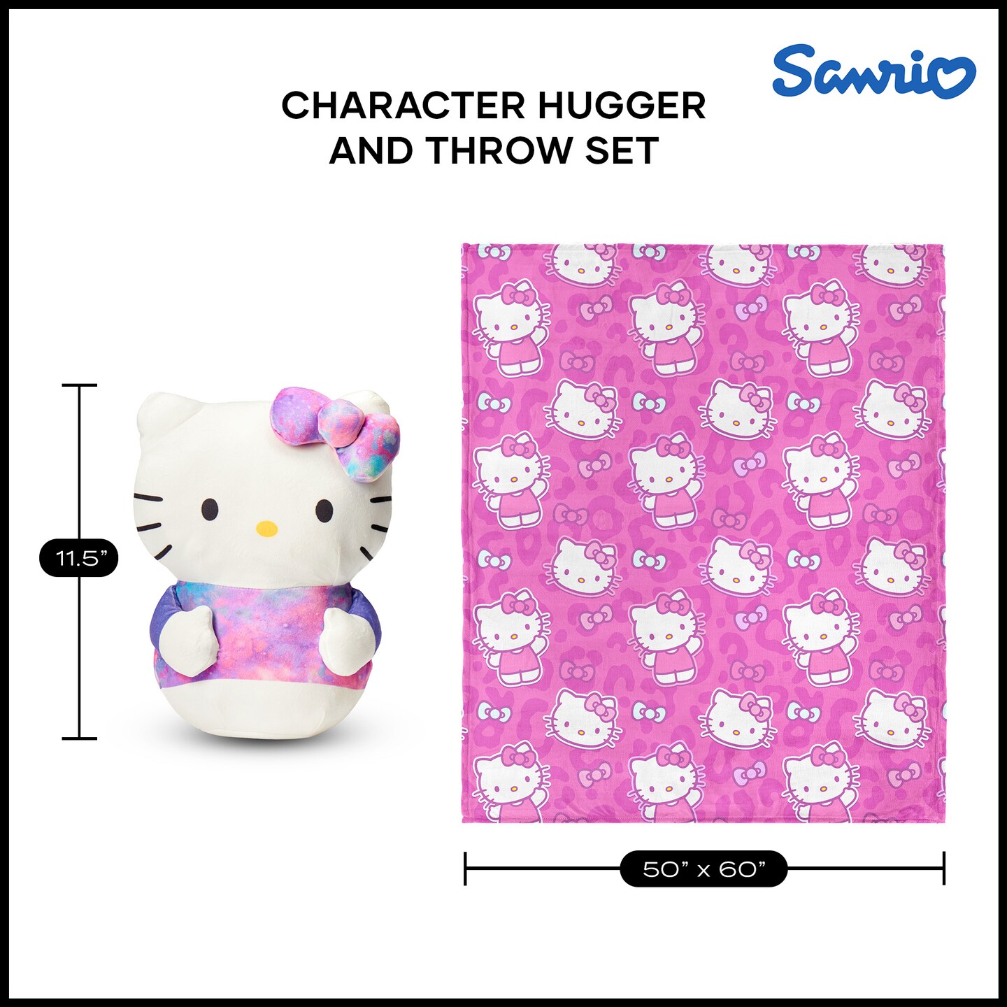 Sanrio Hello Kitty Hello Hugs Silk Touch Throw Blanket 40X50 inches and Hugger Set, 11 inches