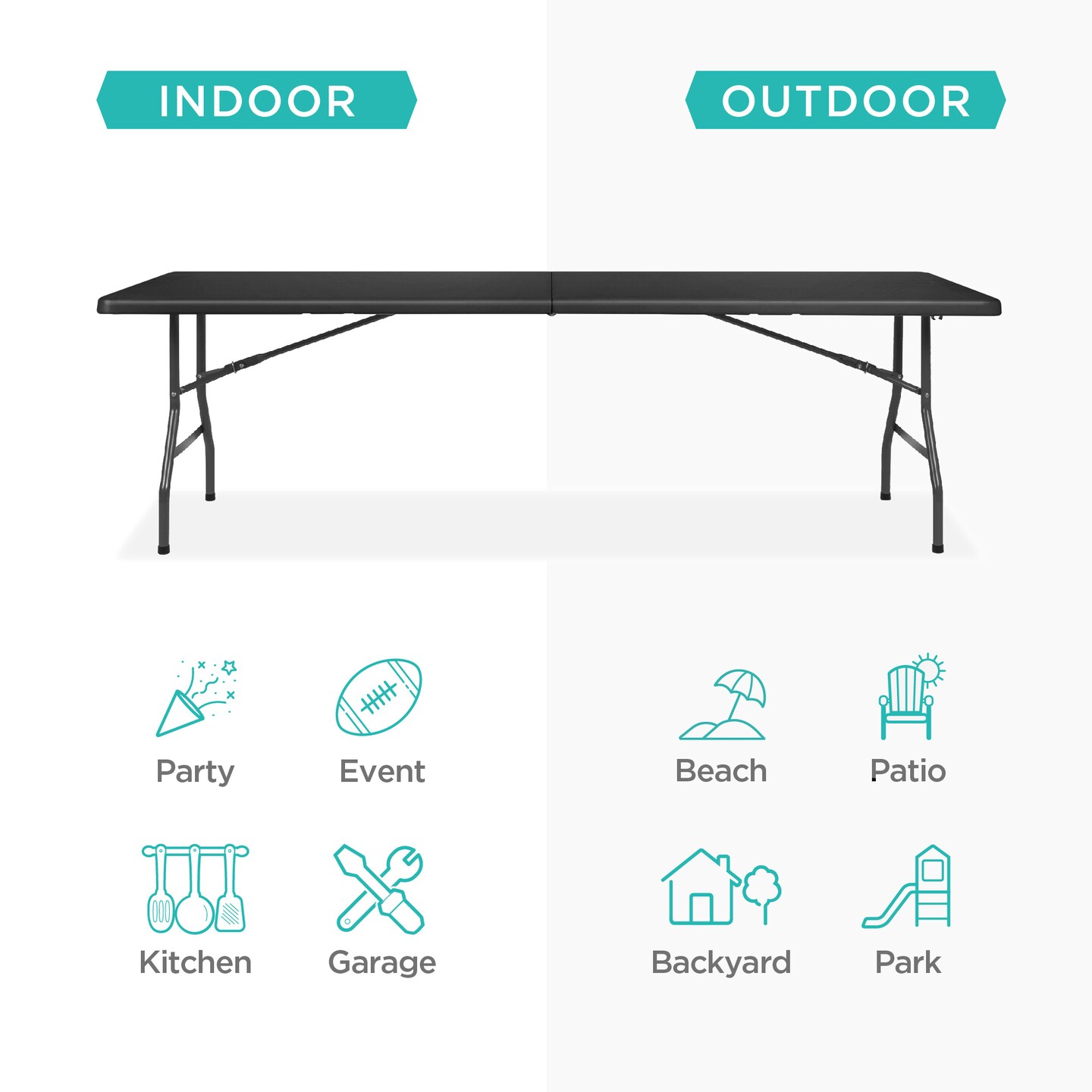 Best Choice Products 8ft Plastic Folding Table, Indoor Outdoor Heavy Duty Portable w/ Handle, Lock for Picnic