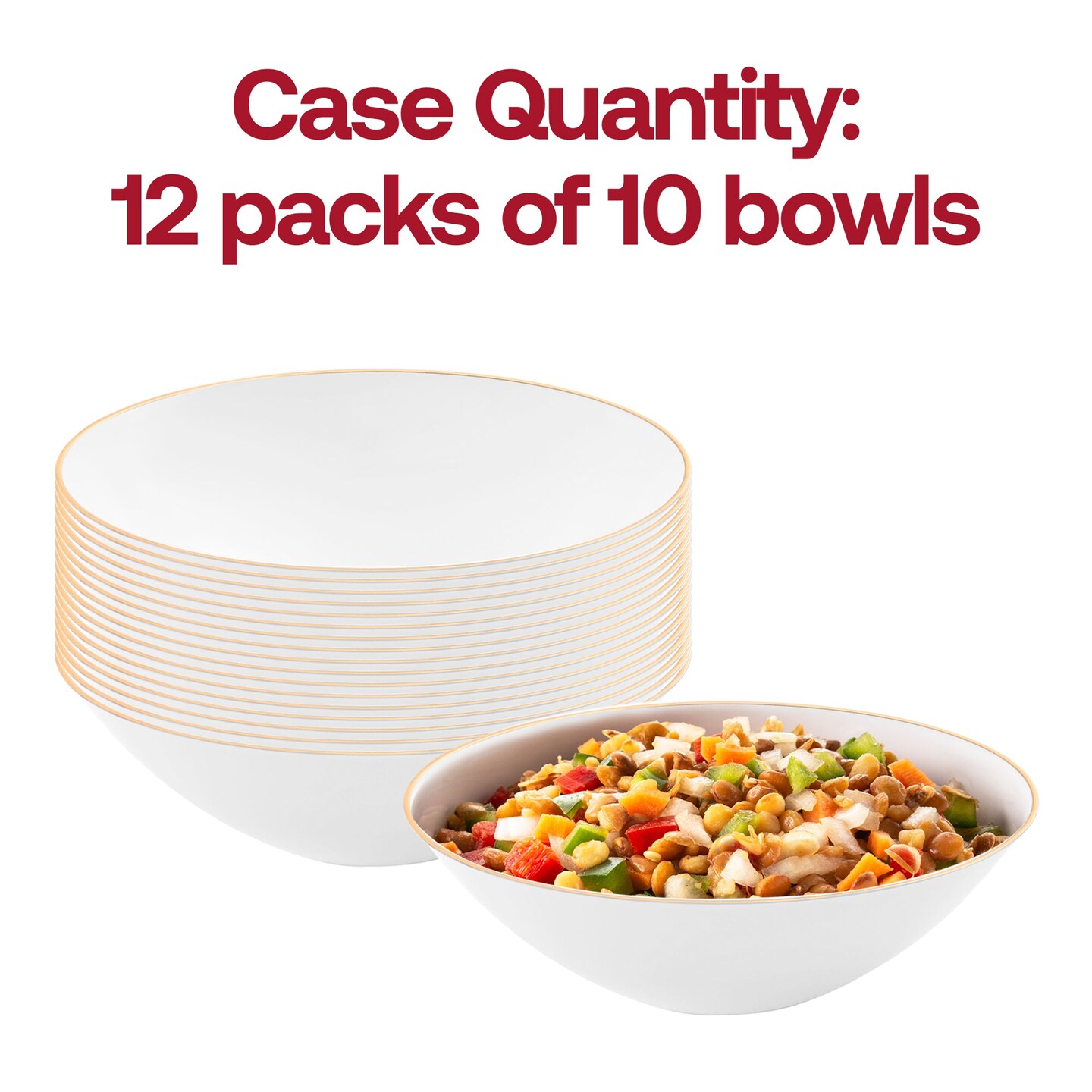 White with Gold Rim Organic Round Disposable Plastic Dessert Bowls - 6 oz. (120 Bowls)