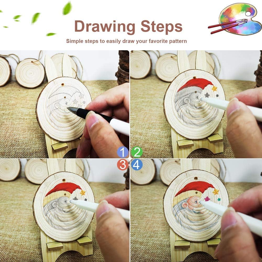 Natural Wood Slices 50 Pcs 2.7-3.1 Inches Craft Wood Kit Unfinished Predrilled with Hole Wooden Circles Tree Slices for Arts and Crafts Christmas Ornaments DIY Crafts
