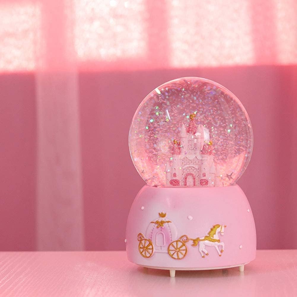 Castle Snow Globes Luminous Music Box Cartoon Christmas Snow House Automatic Spray Snowflake Rotating Crystal Ball with Color Changing LED Lights for Home Decoration Birthday Gift