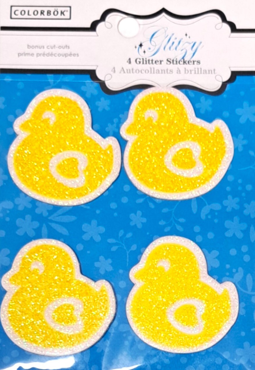 Colorbok Glitzy Glittered Chipboard Yellow Ducks Stickers