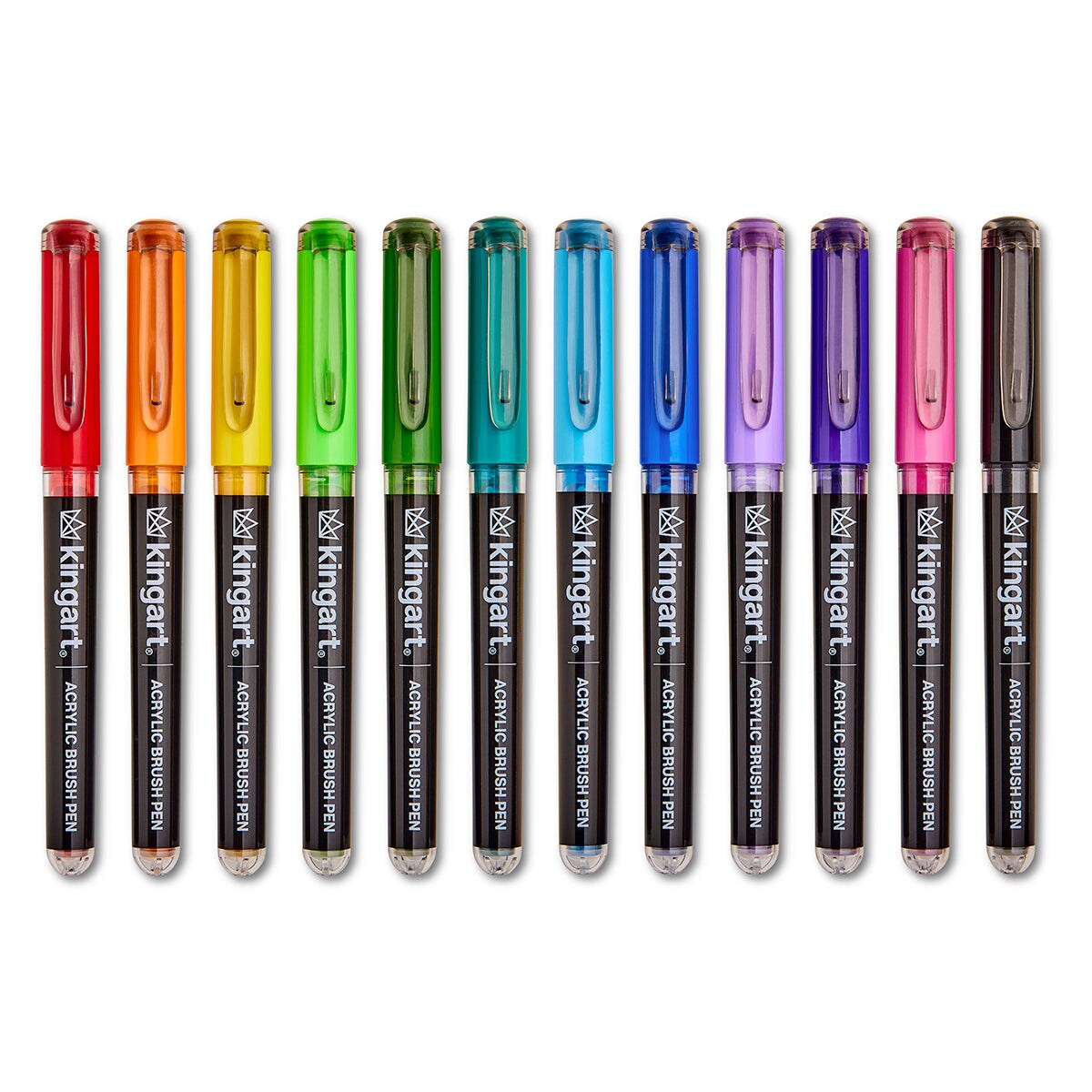 KINGART® PRO Acrylic Brush Pens, 12 Vibrant Colors, Flexible Brush Tip with Blendable Ink