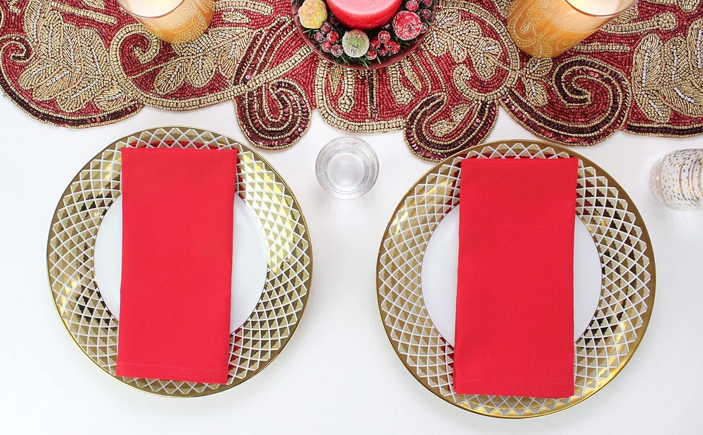 Christmas Red Napkins -12 Pack 100% Cotton Dinner Napkins - All Year Xmas Fall Thanksgiving Celebration Party Gift Holiday Table Napkin - Soft Washable Reusable Cloth Napkin -18x18