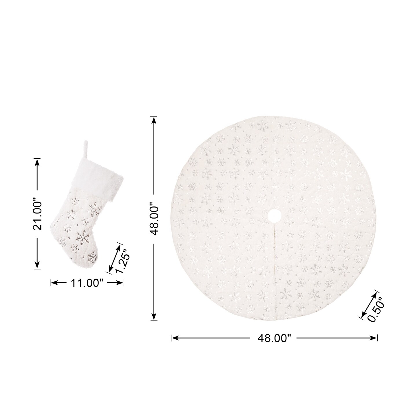 White Plush with Snowflake Christmas Stockings &#x26; a tree skirt