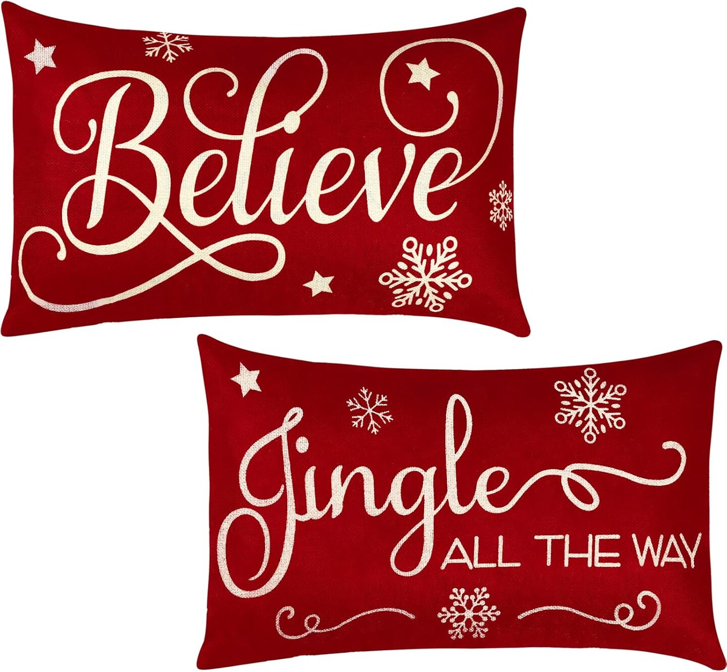 2 Pieces Christmas Pillow Covers 20 x 12 Inch Xmas Throw Pillow Covers Xmas Believe Pillow Cases Red Xmas Cushion Cover Rectangle Xmas Linen Pillowcases for Home Bedroom Christmas Decorations