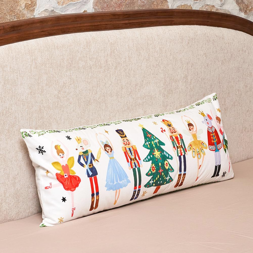 Cute Nutcracker Christmas Decor Long Lumbar Pillow Cover 14x36, 1 Pack 14 x 36 Christmas Tree Winter Holiday Pillow, Colorful Christmas Decor Body Long Throw Pillow Cover for Bed Couch
