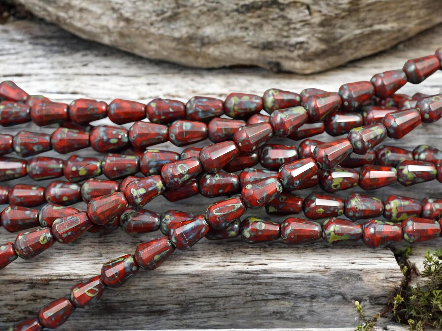 *19* 6x8mm Opaque Red Travertine Teardrop Beads