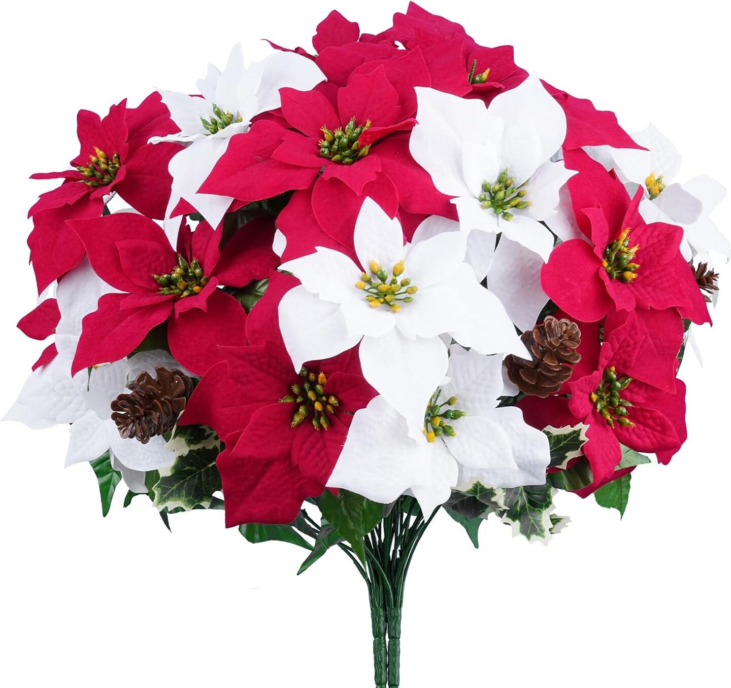 18.5&#x22; Christmas Flowers for Cemetery Faux Christmas Floral Arrangement with Faux Cone for Grave Centerpiece Home D&#xE9;cor