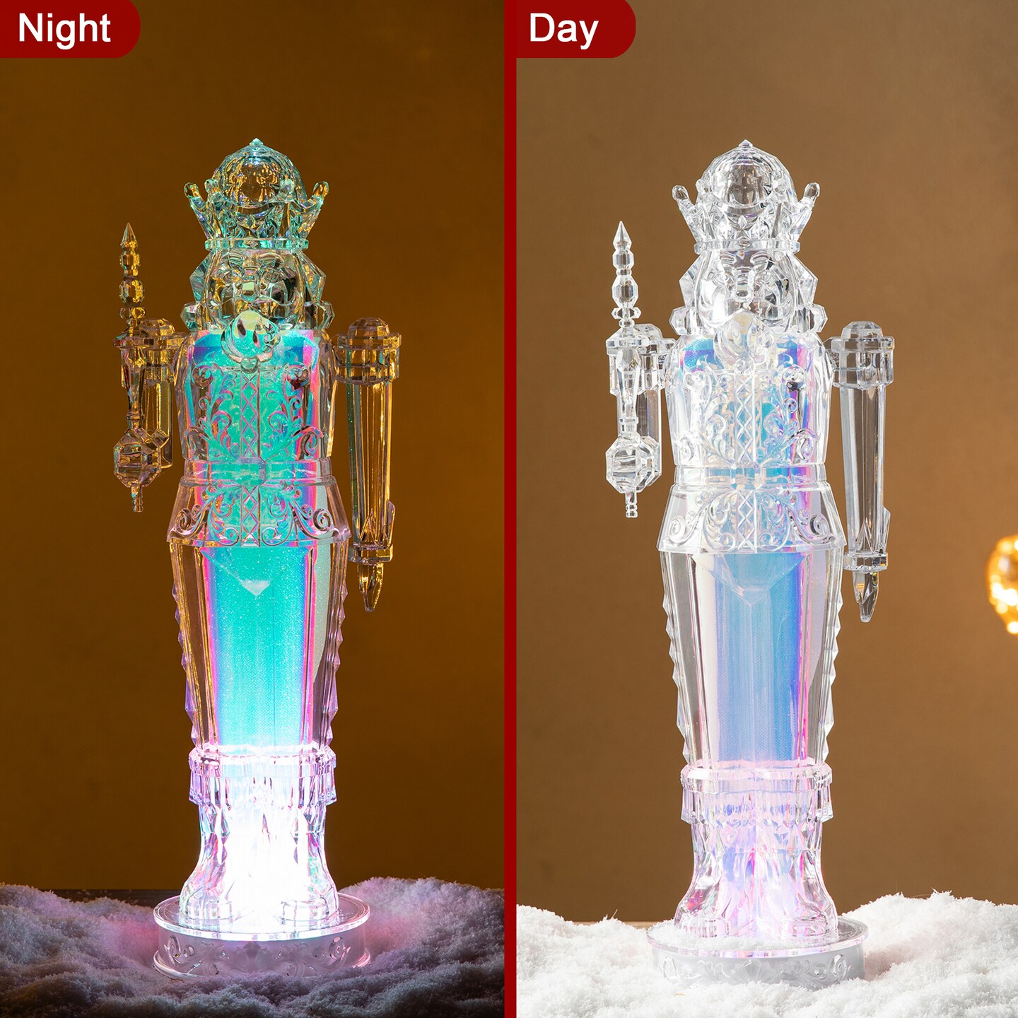 Set of 4/2 Acrylic LED Color Changing Lighted Nutcracker/Angel Tabletop Figurine