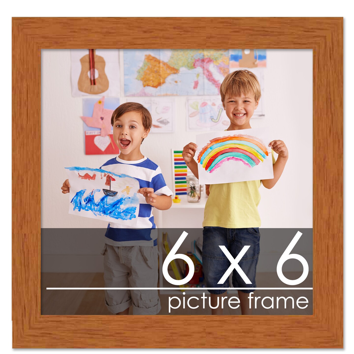 Square Slim Profile Brown Picture Frame - UV Acrylic, Foam Board Backing, Hanging Hardware
