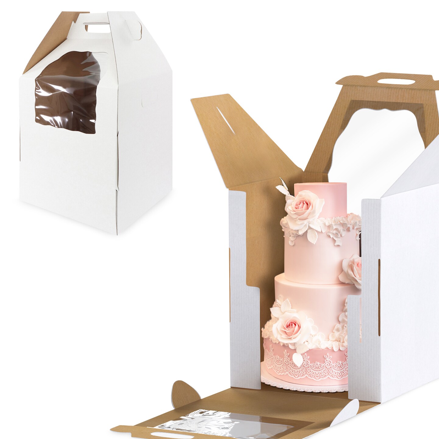 Spec101 Disposable Cake Carrier with Window 14 x 14 x 16in Tall Cake Boxes 10pk