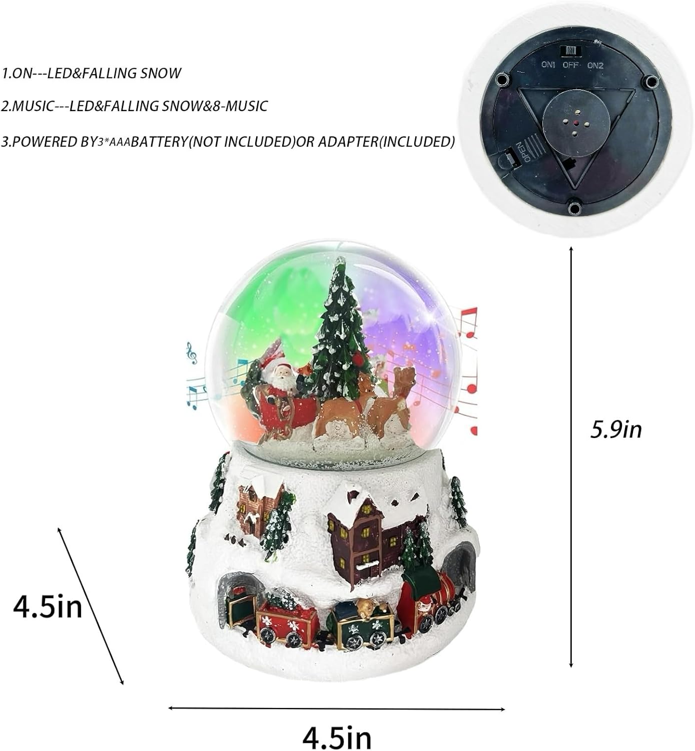 Christmas Snow Globe, 100mm Large Snow Globe,Lighted Musical Santa Claus Reindeer Snow Globe, Snow Globes Christmas&#xFF0C;Santa Snow Globe, Snowing Water Globe, Christmas Snowflake Snow Globe.