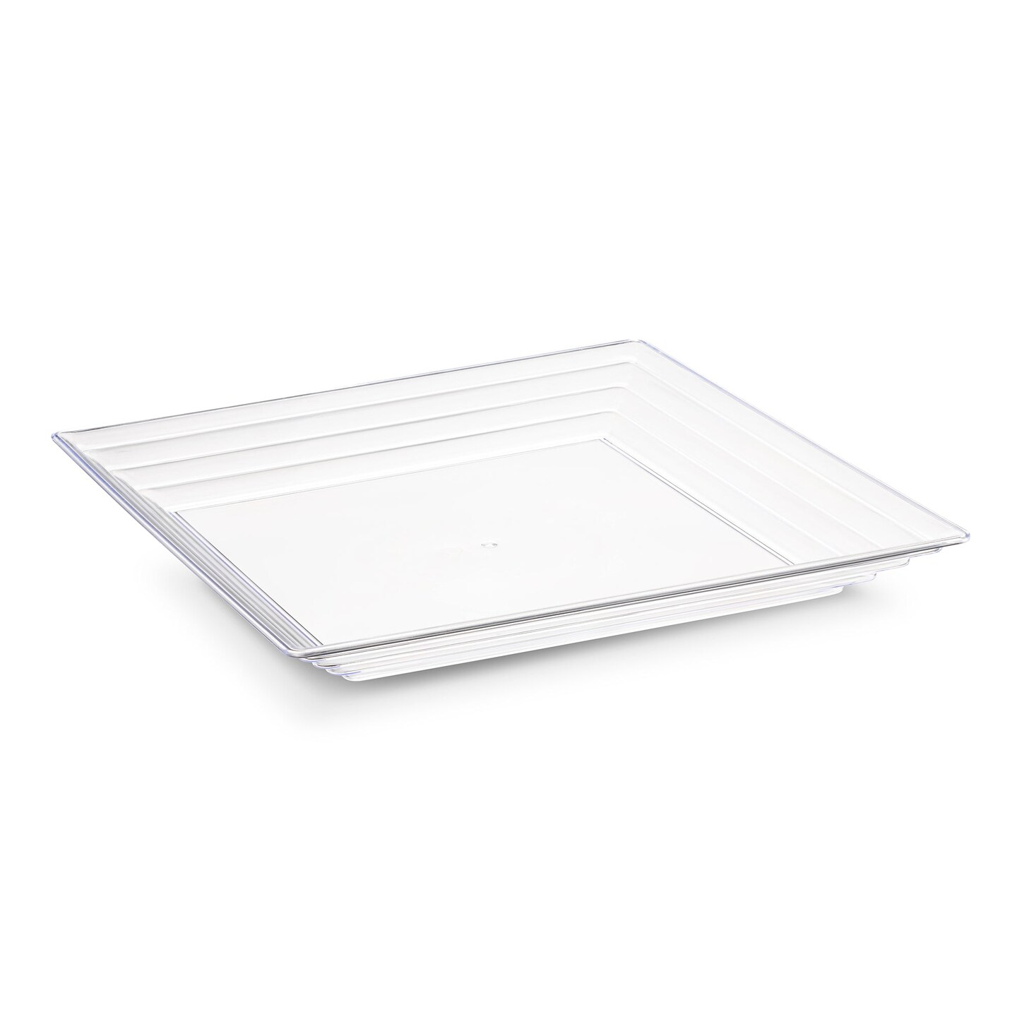 Clear Square with Groove Rim Plastic Serving Trays - 12" x 12" (24 Trays)