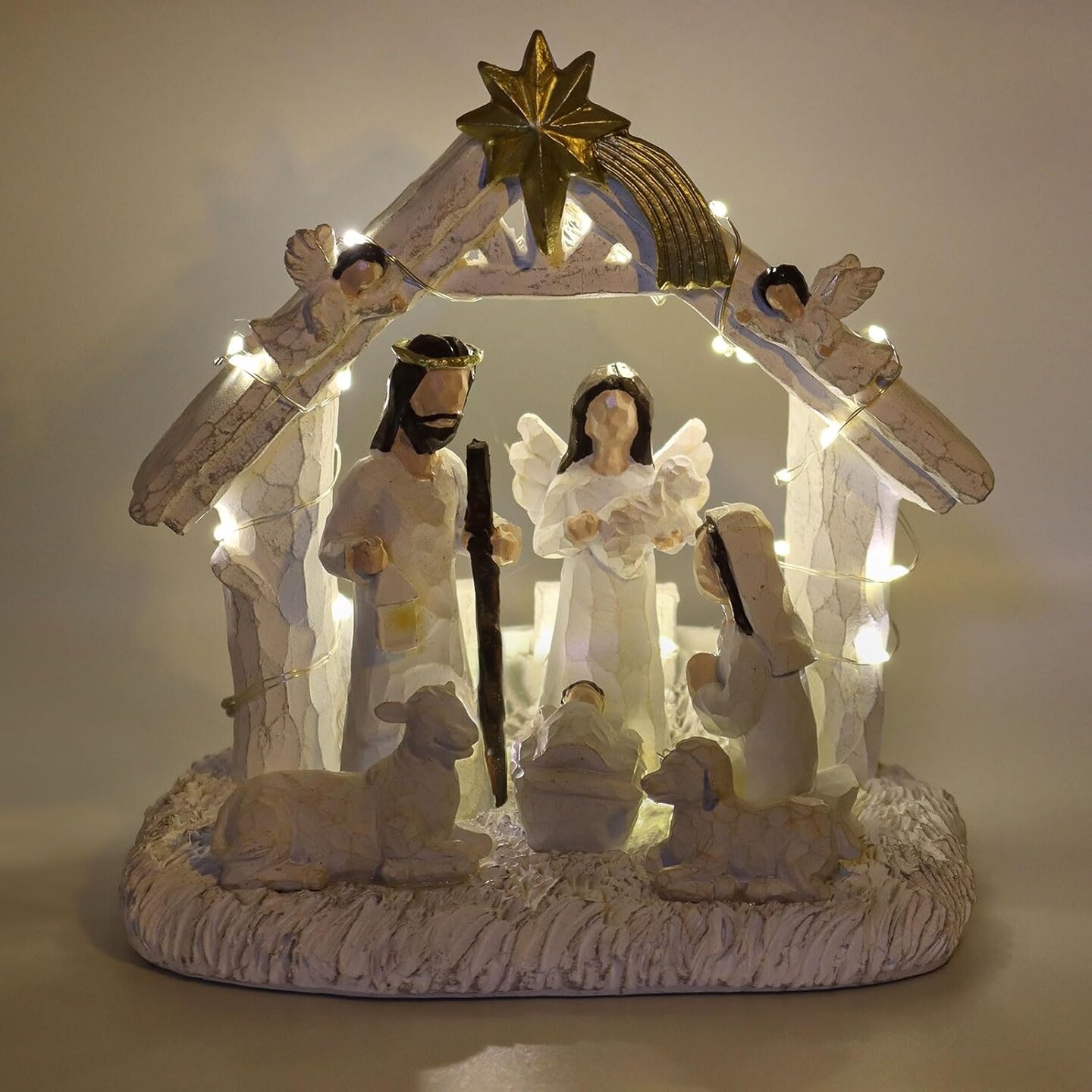 Nativity Set-Nativity Sets &#x26; Figures with Manger, Nativity Scene Indoor, Nativity with LED Lights, Christmas Nativity Set, Nativity Scene Set-Christmas Decorations Indoor