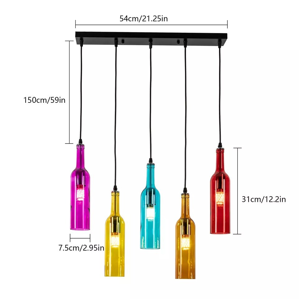 5 Wine Bottle Pendant Light Industrial Bar Hanging Lamp Fixtures Cafe Fixture