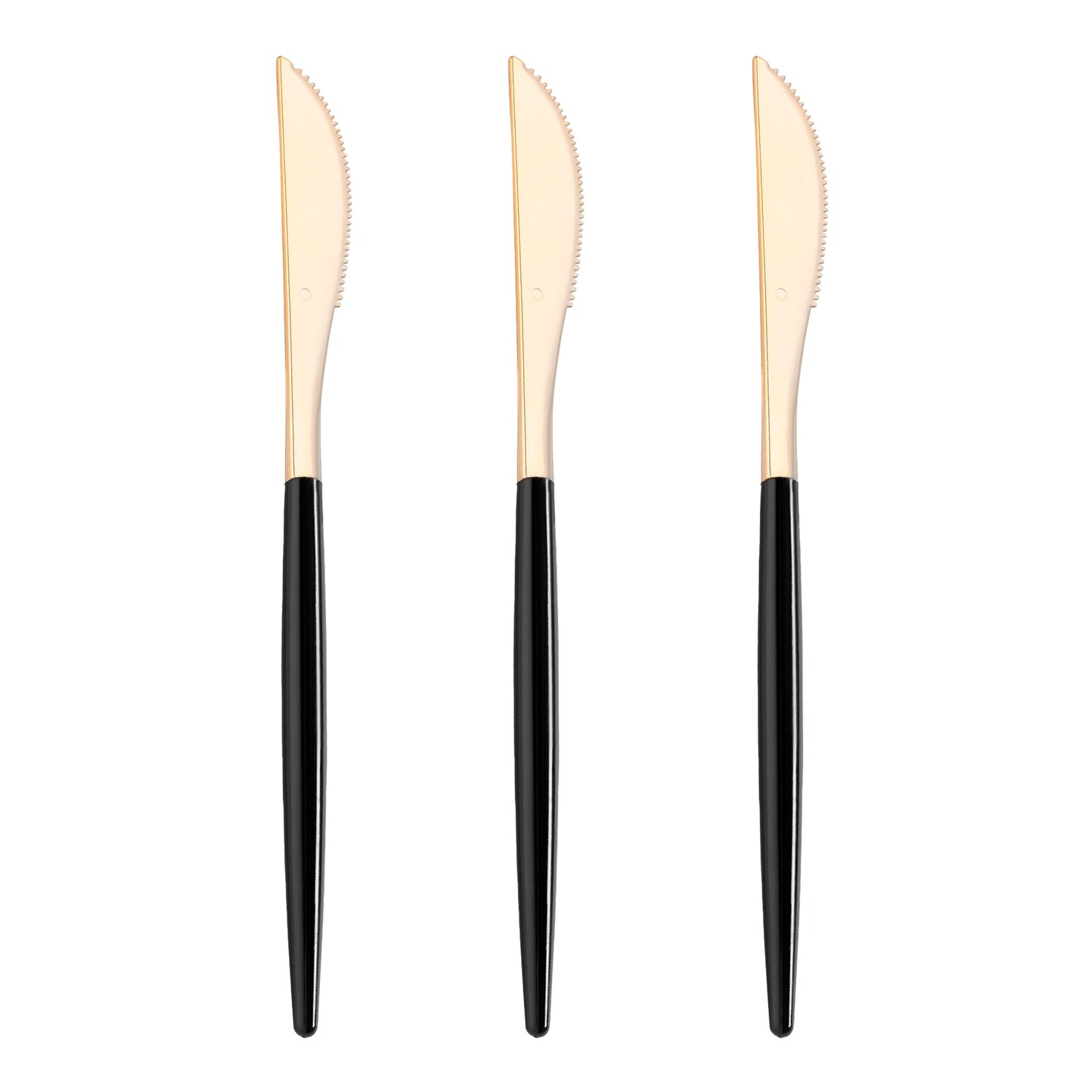 Gold with Black Handle Moderno Disposable Plastic Dinner Knives (240 Knives)