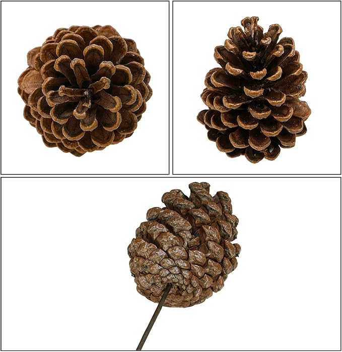 Christmas Pinecone Sprays Medium Pinecones Picks with Wired Stems 8.3" Tall for Xmas Tree Holiday Seasonal Wreath Floral Arrangements Winter Rustic Wedding Décor