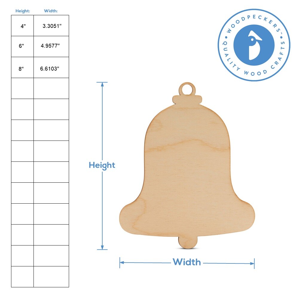 Christmas Bell Ornament Cutout, From 4&#x22;- 8&#x22;, Wood Craft | Woodpeckers