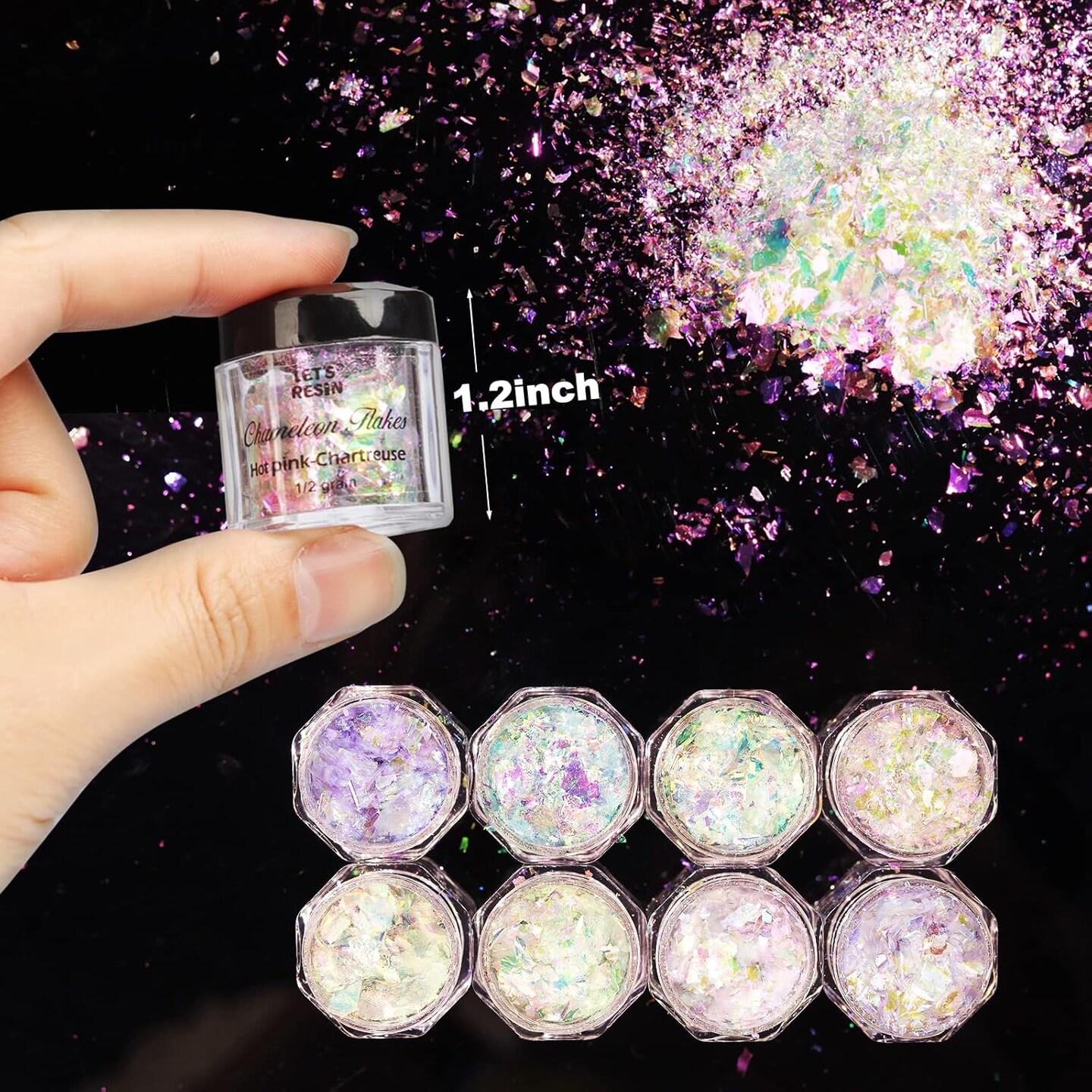 LET&#x27;S RESIN Chameleon Chunky Flakes, Resin Supplies-8 Color Intense Colorshift Pigment Powder For Resin Crafts/Tumblers, Chrome Powder Iridescent Eyeshadow Flakes For Nail Art/Paints/Soap Making