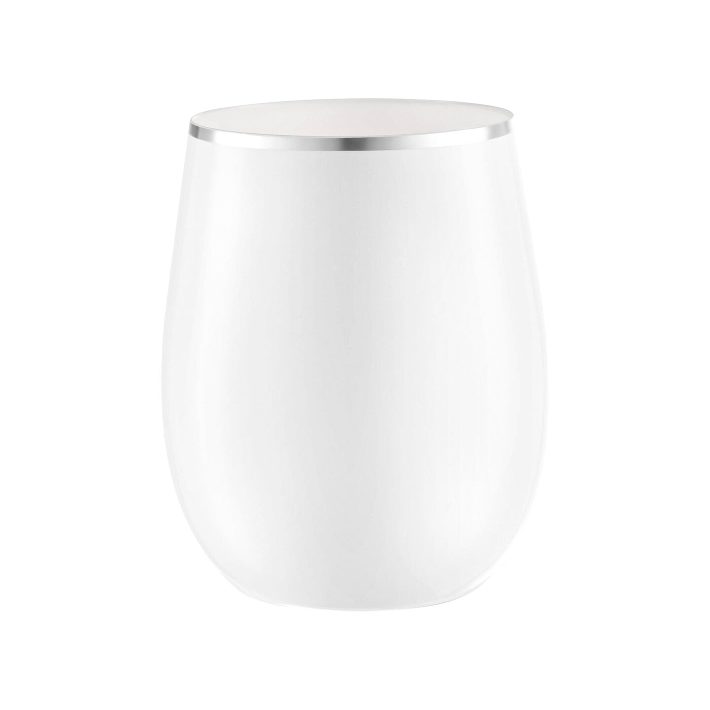 White with Silver Elegant Stemless Plastic Wine Glasses - 12 oz. (64 Glasses)