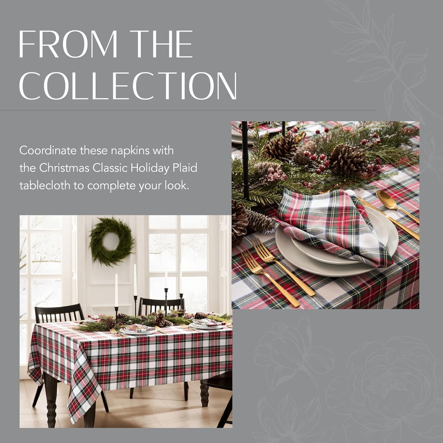 Home Fashions Christmas Classic Holiday Plaid Cotton Napkins, Holiday Table Decor, 17" x 17", Set of 8