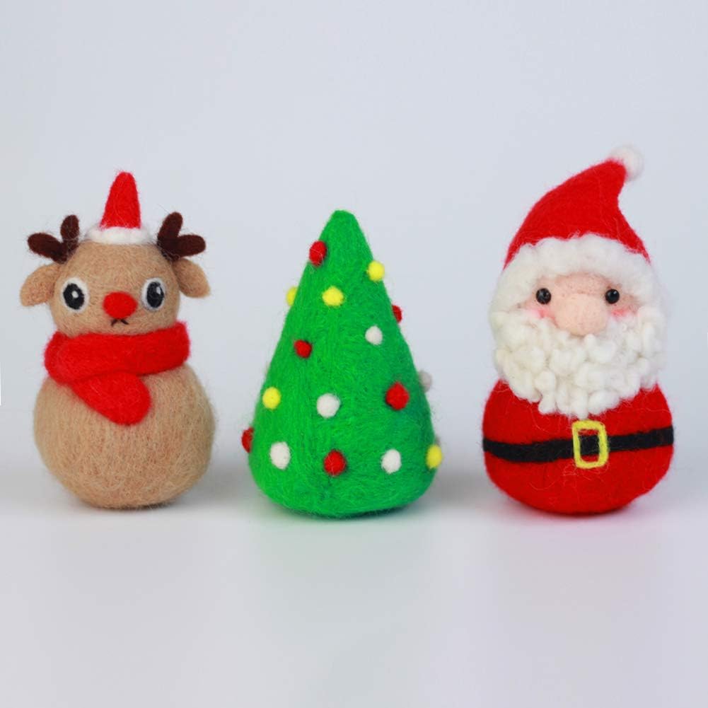 Mother&#x27;s Day Needle Felting Kits - Santa Claus, Christmas Tree, Reindeer Felting Kit - Needles, Finger Guards, Black High Density Mat, Instructions