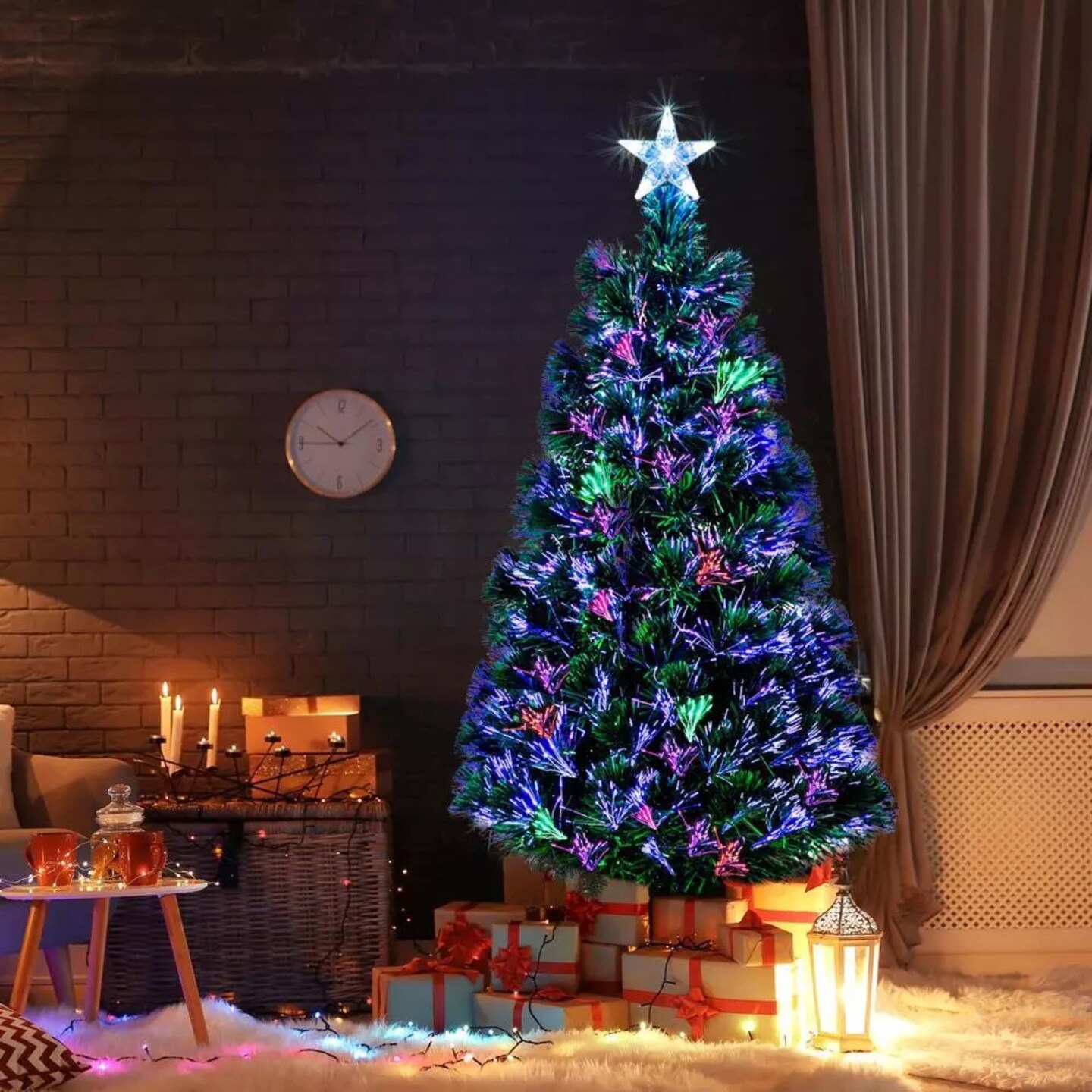 Kitcheniva Pre-lit Artificial Christmas Tree Fiber Optic Multicolor 6FT