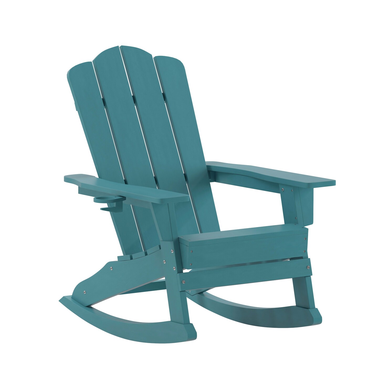 Merrick Lane Nassau Adirondack Rocking Chair with Cup Holder, All-Weather HDPE Indoor/Outdoor Chair