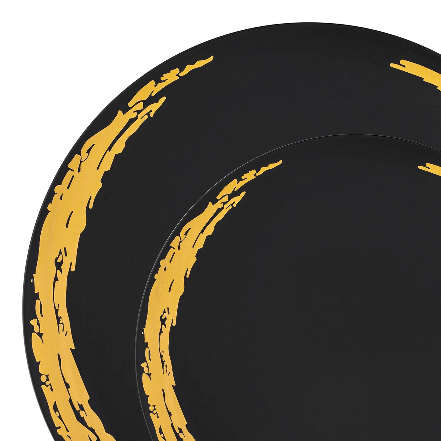 Black with Gold Moonlight Round Disposable Plastic Dinnerware Value Set (120 Guests)