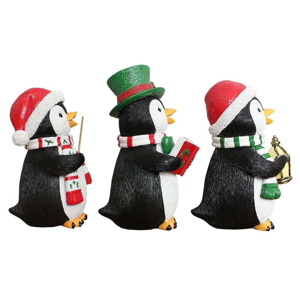 Caroling Penguin Trio Set of Christmas Figurines, 6&#x22; Winter Holiday Statue Set of Three