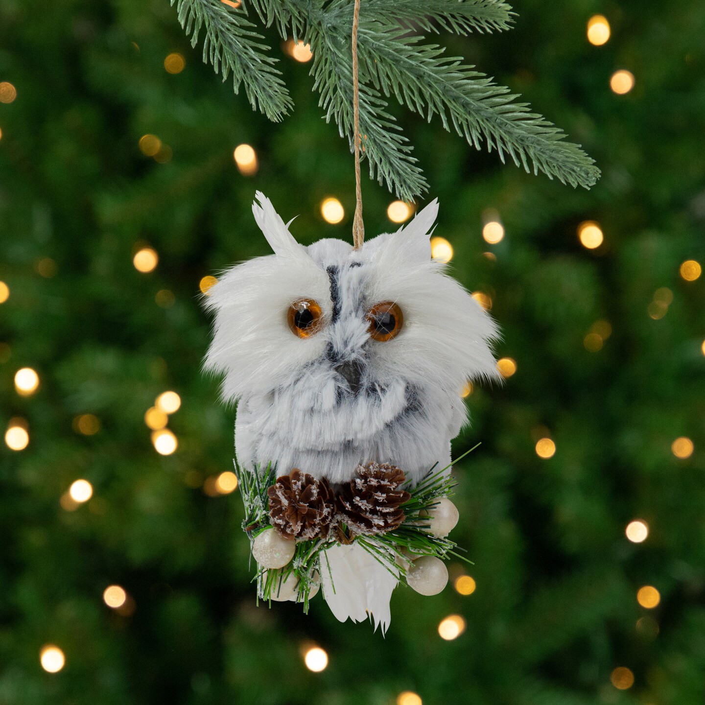 Northlight 6&#x22; White Owl with Pinecones and Berries Christmas Ornament