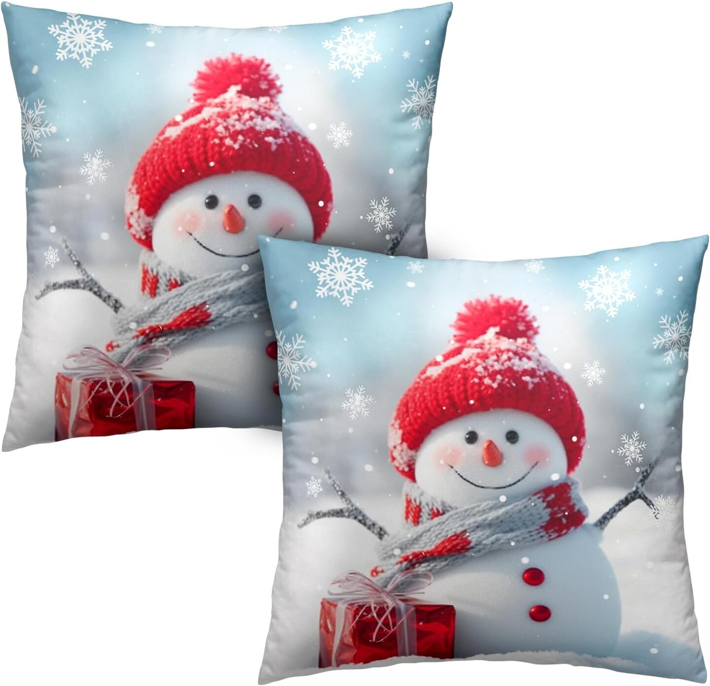 Christmas Snowman Pillow Covers 16x16 Set of 2 Winter Throw Pillow Cover Snowflake Pillowcase Simple Christmas Decor Cushion Covers Double Sided for Bed Sofa Living Room