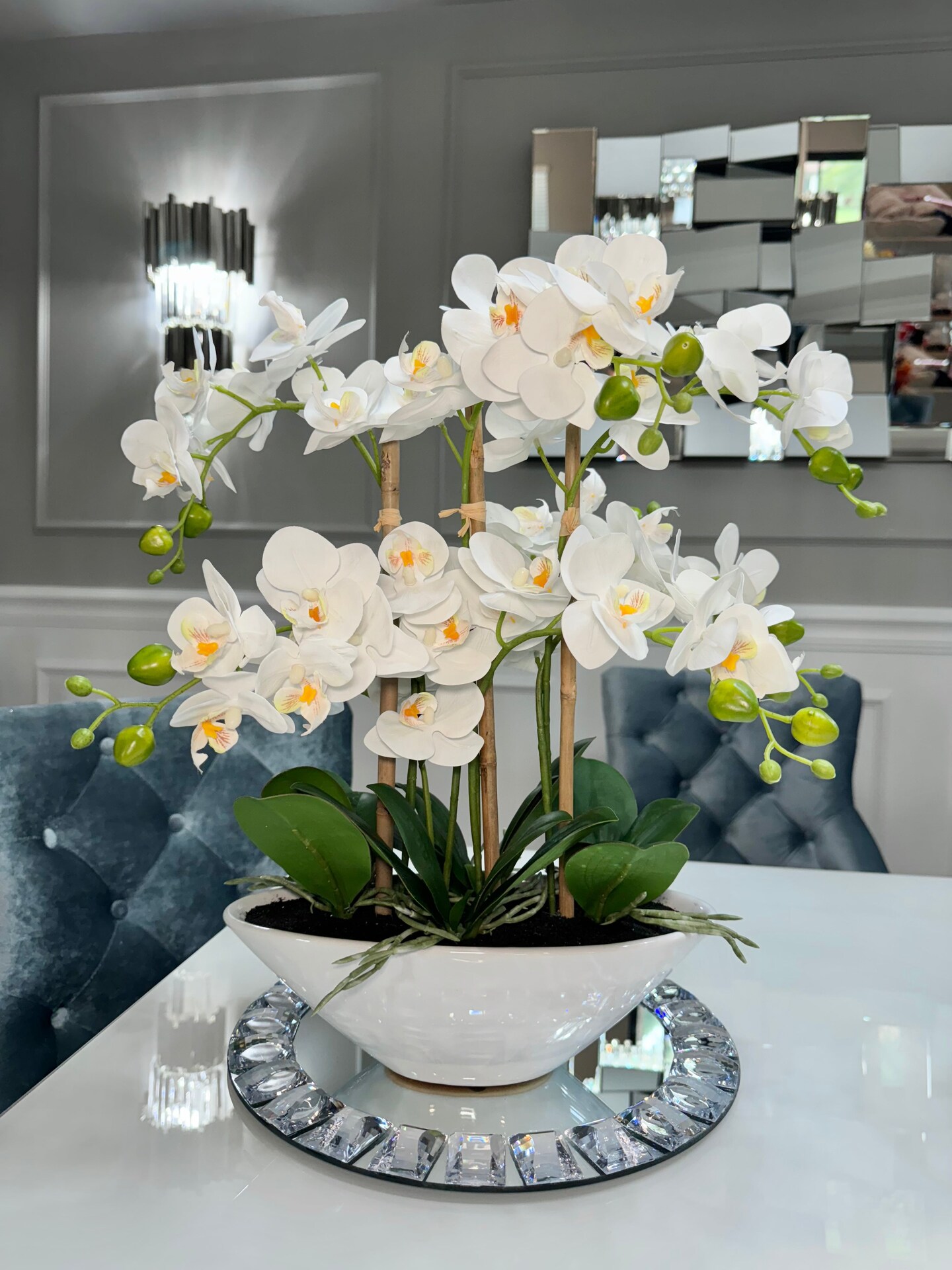 Kaylee Real Touch Phalaenopsis Orchid Floral Arrangement with White Ceramic Vase