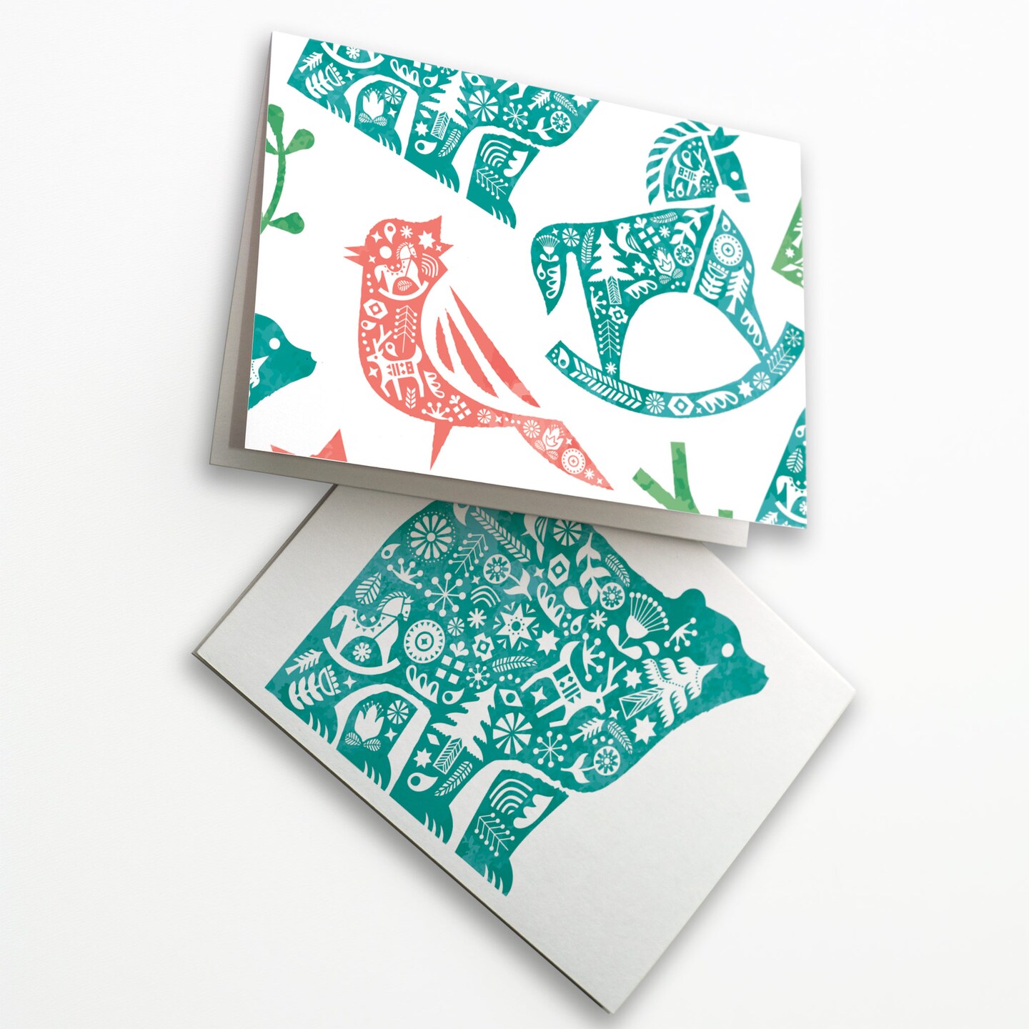 Folk Art Animal Christmas Cards - 24-Pack Holiday Greeting Cards with 4 Charming Animal Designs (Dove, Fox, Bear, Bird), Perfect for Sharing Merry Christmas &#x26; Holiday Wishes, Blank Inside for Personalized Messages - Unique and Artistic Stationery Set