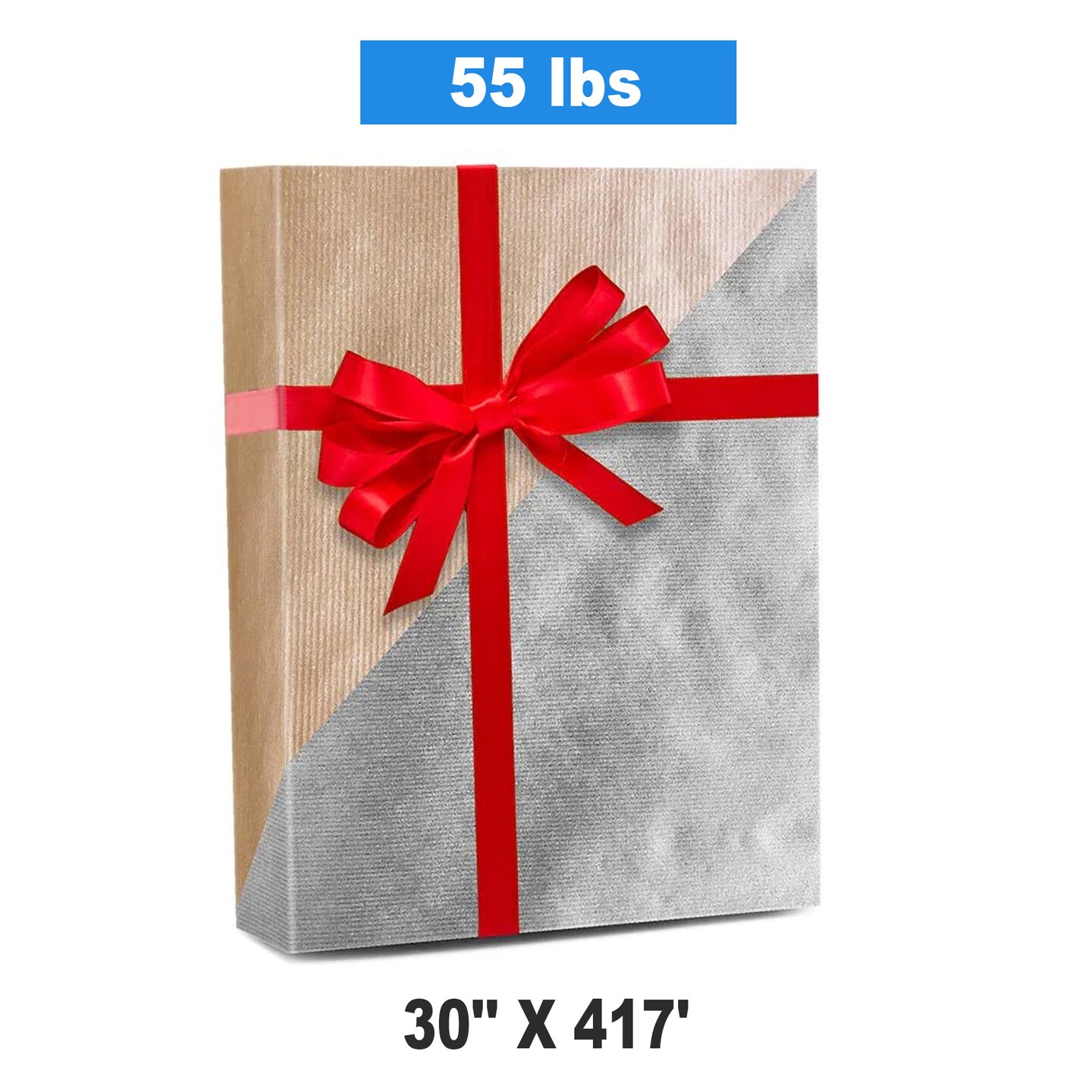 30''x 417 ' Gold / Silver Kraft Reversible Christmas Wrapping Papers for a Holiday