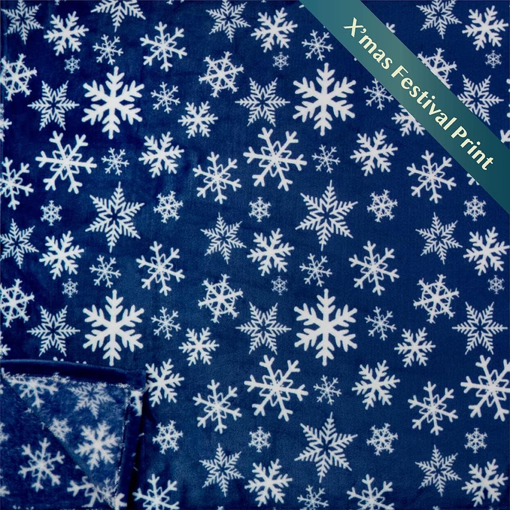 Christmas Throw Blanket | Navy Snowflake Christmas Fleece Blanket | Soft, Plush, Warm Winter Cabin Throw, 50x60 (Navy/White Snowflake)