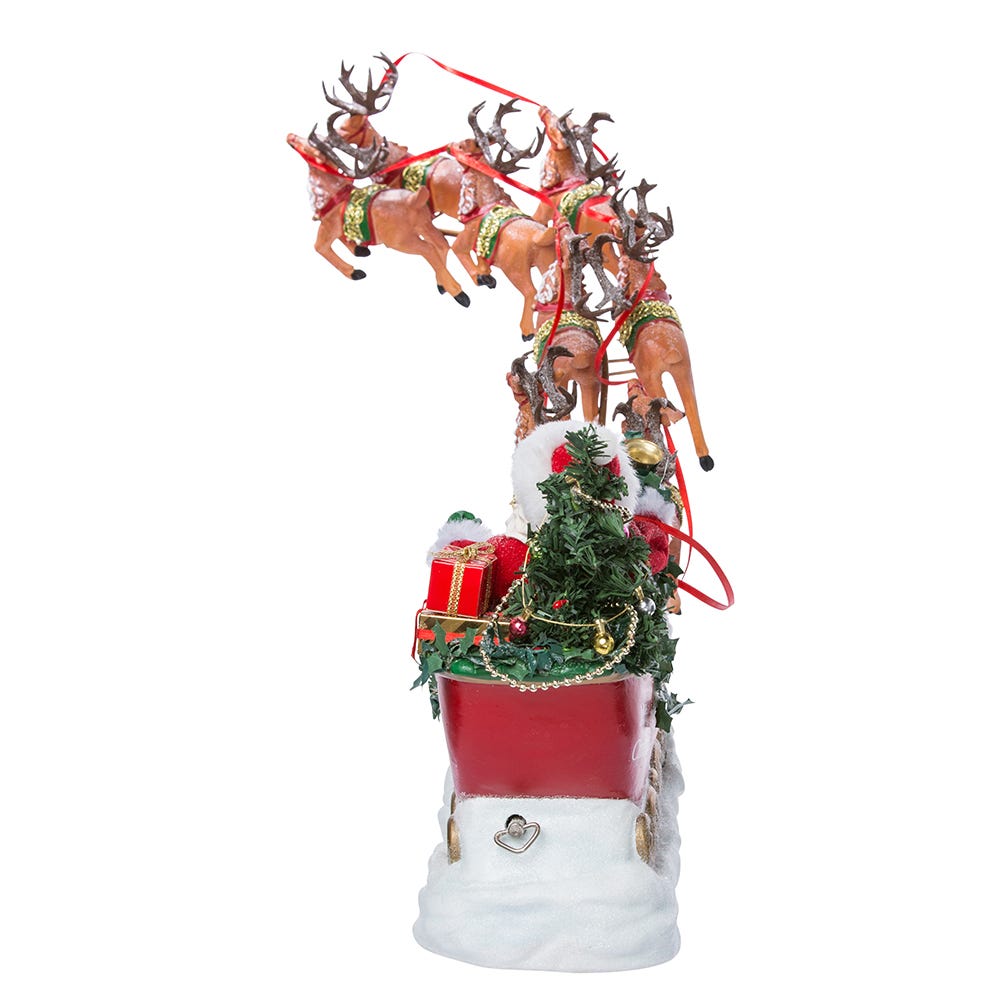 Kurt Adler 24-Inch Fabriché Musical Santa with Eight Reindeer, Set of 2 Pieces