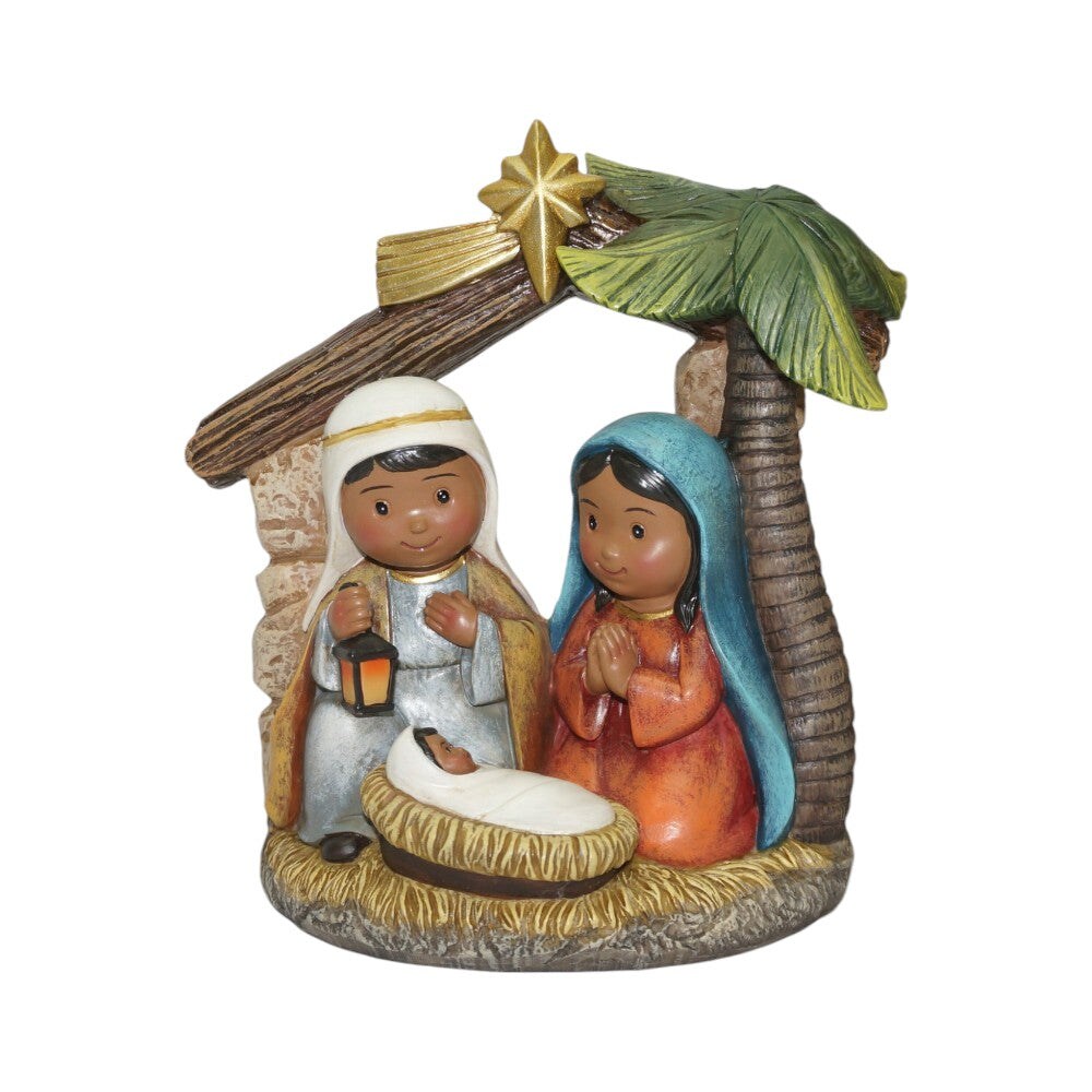 6&#x22; African American Holy Family Nativity Scene with Palm Tree &#x2013; Kid-Friendly Christmas Decoration