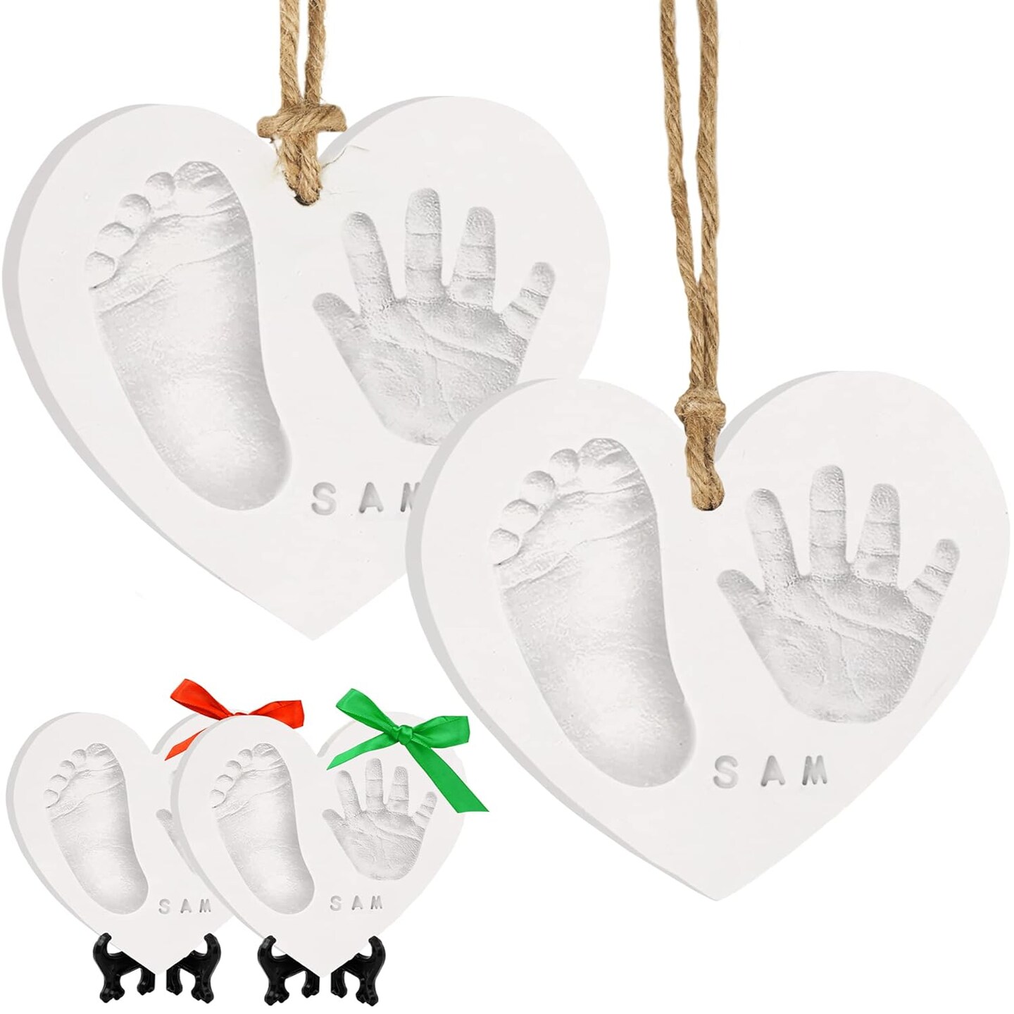 Baby Handprint Footprint Ornament Keepsake Kit - Newborn Imprint Ornament Kit for Baby Girl, Boy - Personalized New Baby Gifts for New Parents - Hand Print Christmas Ornament Kit (Duo Heart)