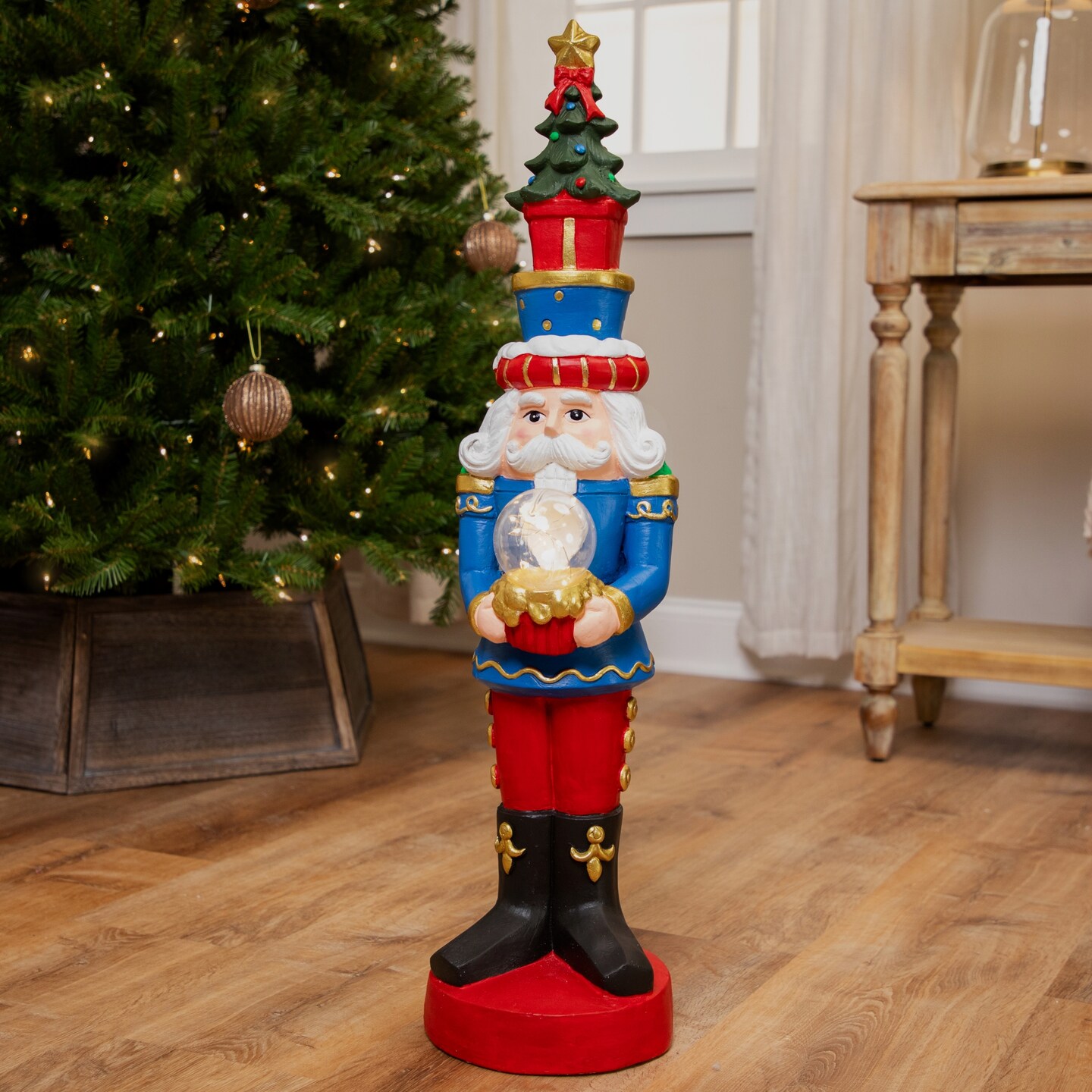 Northlight LED Lighted Nutcracker Soldier with Christmas Tree - 29&#x22; - Blue and Red