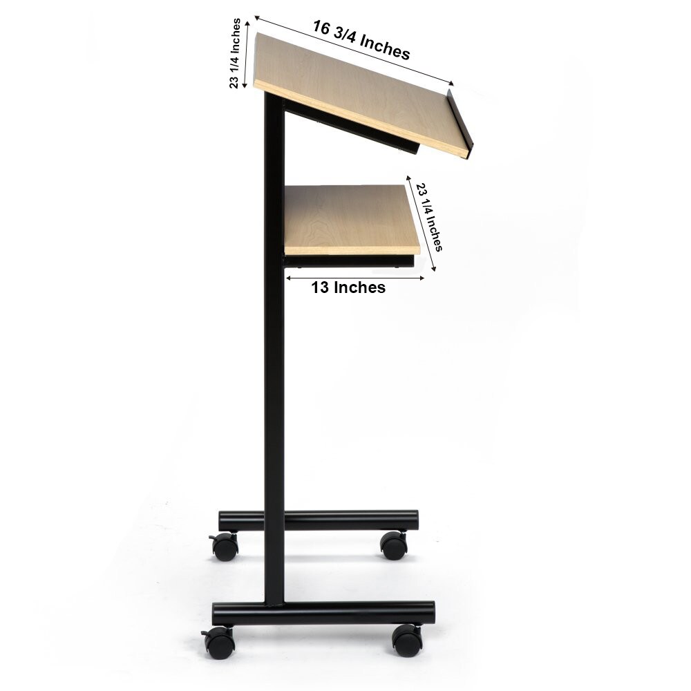 Audio-Visual Direct Wheeled Lectern Podium - Standing Desk with Storage Shelf